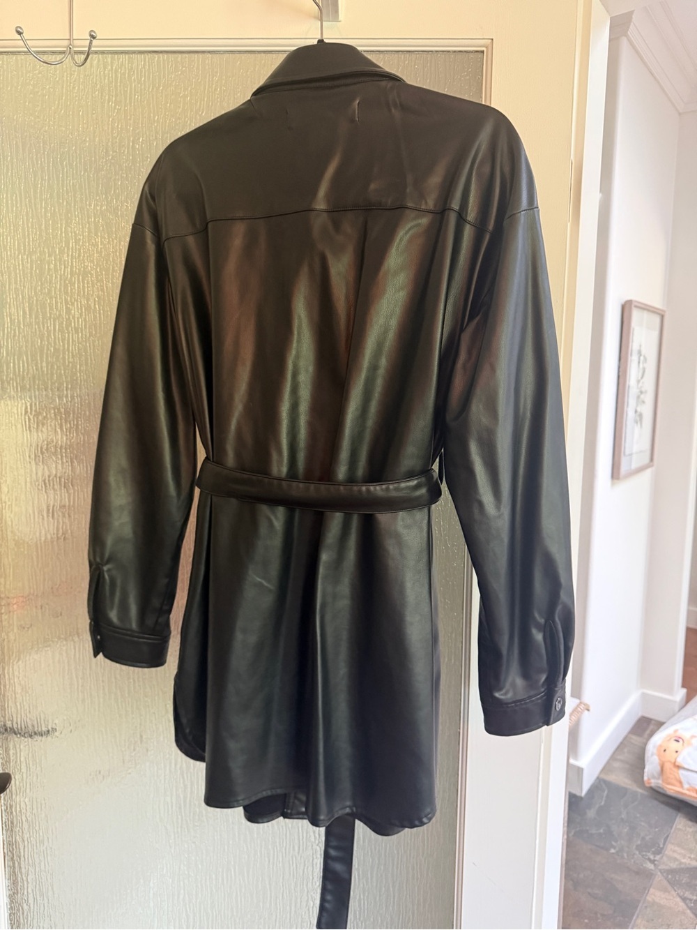 Zara Black Faux Leather Belted Shirt Jacket - Picture 10 of 14